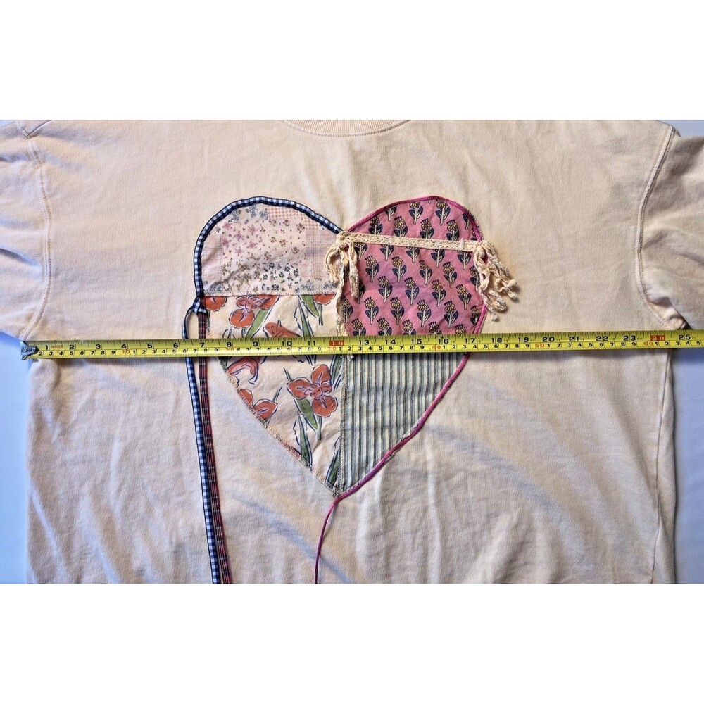 EASEL Size L Oversized Mineral Washed BOHO Heart Patch Top 100% Cotton - PEACH - Picture 8 of 10